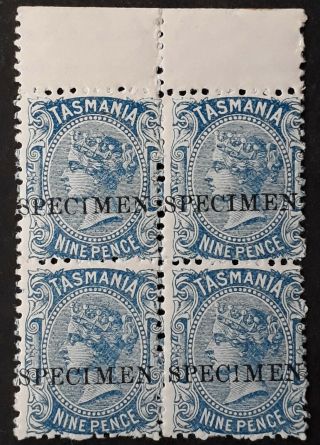 Rare 1896 Tasmania Australia Blk 4x9d Blue Sideface Stamps Wmk Tas Specimen