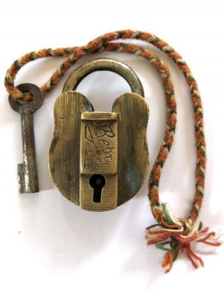Antique Small Brass Padlock With Key
