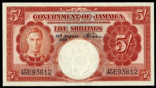 Jamaica 5 Shillings 1958 P 37b Rare & Banknote British Commonwealth