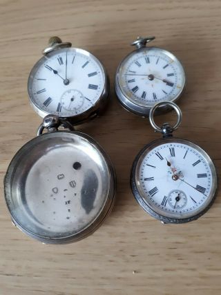 3 Antique Pocket Watches And One Empty Case Being For Spares/repair.