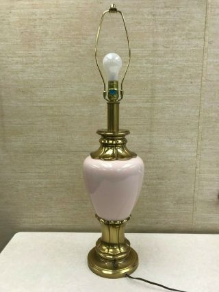 Ultra Rare Vintage Heavy Brass Lamp With Pink Porcelain Center