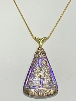 Antique Egyptian Revival Iridescent Czech Glass Pharaoh Necklace.  Gold Veil