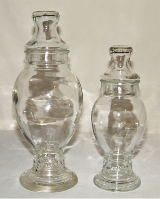 Antque Vintage Set (2) Apothecary Candy Drug Store Counter Jars Clear Glass Ex