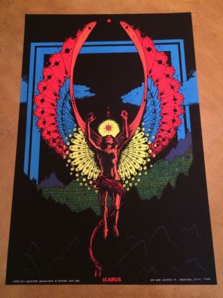 Icarus Vintage Houston Blacklight Poster Psychedelic 1973 Mythology Pin - Up 70 