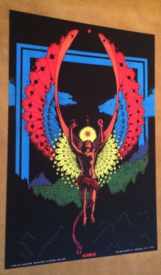 Icarus Vintage Houston Blacklight Poster Psychedelic 1973 Mythology Pin - up 70 ' s 3