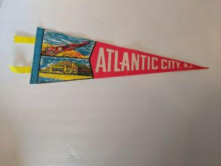 Vintage Atlantic City Pennant Steel Pier Conv.  Ctr Rare Coral Color 14.  5 "