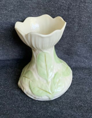 Rare Vintage Belleek Elm Leaf Vase.  Parian Porcelain.  Made In Ireland.  Gold Mark