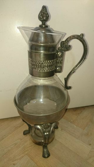 Antique Vintage Fb Rogers Carafe Glass Silver Plated Coffee Pot And Warmer
