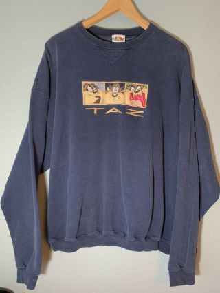 Rare Vintage 1996 Looney Tunes Sz Xl Crewneck Sweater Taz Embroidered 90s Og