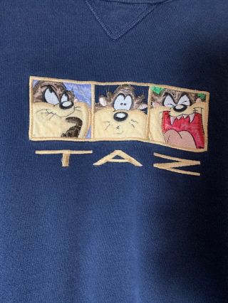 Rare Vintage 1996 LOONEY TUNES SZ XL Crewneck Sweater Taz Embroidered 90s OG 2