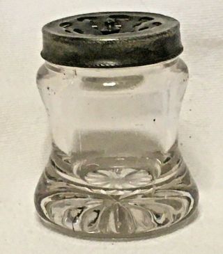 Antique Vintage Glass Metal Lid Talcum Powder Dresser Vanity Shaker Jar