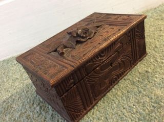 Antique Vintage Hand Carved Wooden Box - No Key