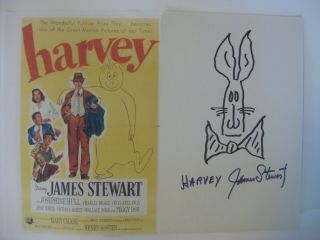 James Stewart - Rare Hand Drawn & Signed " Harvey " Sketch - Large 10.  5x7 "