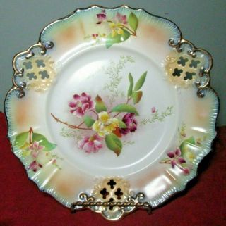 Antique W & R Stoke On Trent Carlton Ware Reticulated Porcelain Plate 9 1/2 "