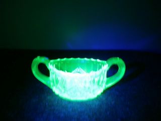 Vintage Vaseline Glass Uranium Sugar Bowl,  Collectible Rare Pattern