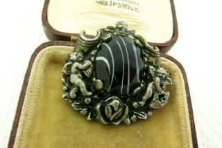 Vintage Jewellery Miracle Creations Scottish Celtic Banded Agate Cherub Brooch