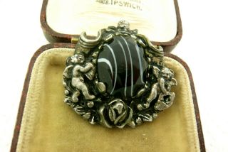 VINTAGE JEWELLERY MIRACLE CREATIONS SCOTTISH CELTIC BANDED AGATE CHERUB BROOCH 2