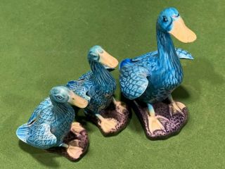Rare Vintage Chinese Export Turquoise Porcelain Duck Set (3)