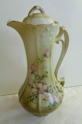 Antique Nippon Chocolate Pot Victorian Pink Floral & Green Hand Painted