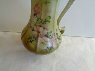 ANTIQUE NIPPON CHOCOLATE POT VICTORIAN PINK FLORAL & GREEN HAND PAINTED 2