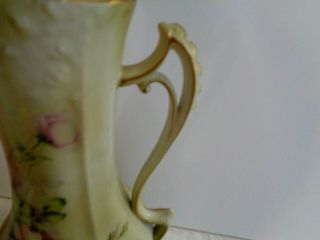 ANTIQUE NIPPON CHOCOLATE POT VICTORIAN PINK FLORAL & GREEN HAND PAINTED 3