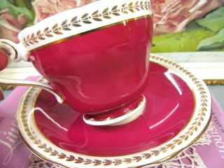 Aynsley Tea Cup And Saucer Red And Wreath Gold Fat Corset Teacup C.  1920s
