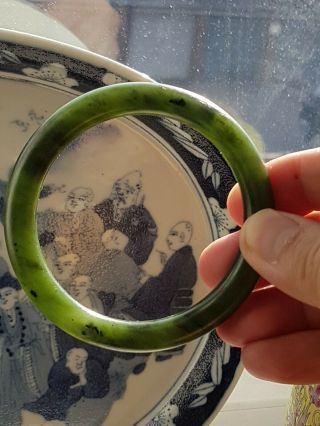 Old Chinese Dark Spinach Green Nephrite Jade Bangle 2