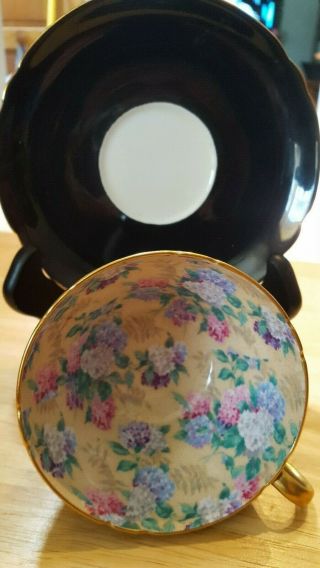 Rare Shelley Henley Black Chintz Cup & Saucer Ivory Summer Glory 13409/72