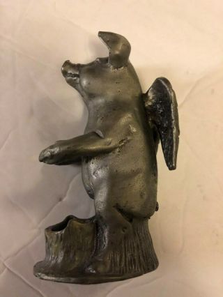 Vintage Pewter Flying Pig With Wings Candle Holder 4 1/2 " Tall Rare Hard To Find