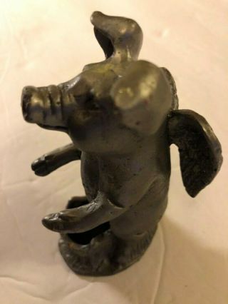 Vintage Pewter Flying Pig with Wings Candle Holder 4 1/2 