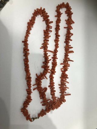 Long Antique Natural Red/ Salmon Branch Coral Bead Necklace - 80 cms 2