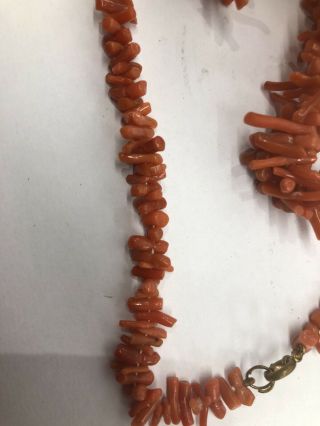 Long Antique Natural Red/ Salmon Branch Coral Bead Necklace - 80 cms 3