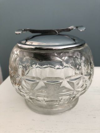 Vintage Art Deco Cut Glass Sugar Bowl & Tongs Similar To Pascall’s
