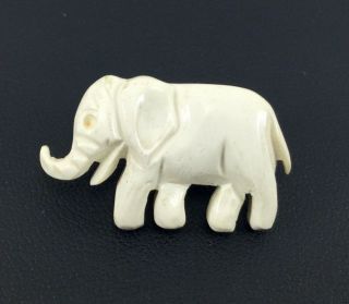 Antique Carved Celluloid Ivory Color Elephant Shank Button - 1.  25 "