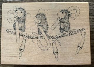 Walking The Light Rope House Mouse Rubber Stamp Candy Canes Stampa Rosa Rare