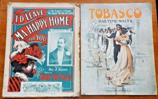 2 Old Antique Black Americana Sheet Music " Tobasco Waltz " & " Leave Happy Home "