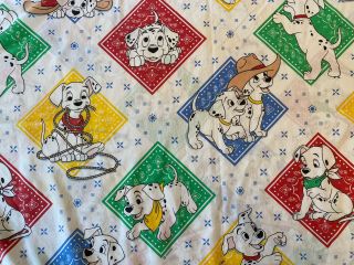 Vintage Disney 101 Dalmatians Western Theme Twin Flat Sheet Craft Fabric Rare