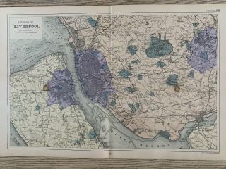 1899 Environs Of Liverpool City Plan Antique Map By G.  W.  Bacon 121 Years Old