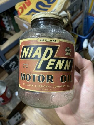 Vintage Early Rare Nia Penn One Quart Auto Motor Oil Bottles Oil Jar Buffalo,  Ny