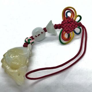 Antique Chinese Jade Or Stone Carving On Knit Cord - Asian Jewelry Gem Art - A