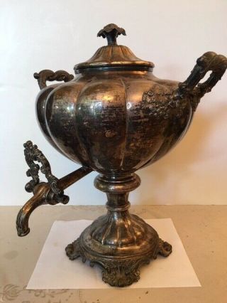 Large Rare Antique Metal Hand Engraved Teapot With Tap 17 " 11 Lb