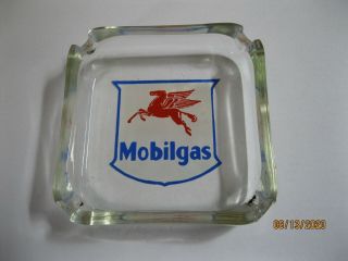 Rare Vintage Mobilgas Ashtray Glass 4 " X4 " Red Pegasus Flying Horse Antique