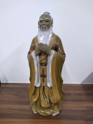 Vintage Chinese Shiwan Mud Man Figure Pottery Figurine Holy Man - Saf