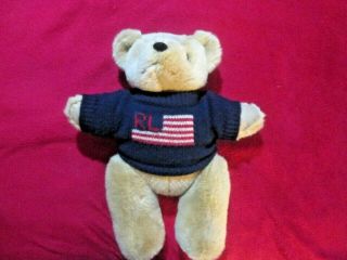 Ralph Lauren Vintage 1996 Polo 14 " Plush Teddy Bear Usa Flag Sweater