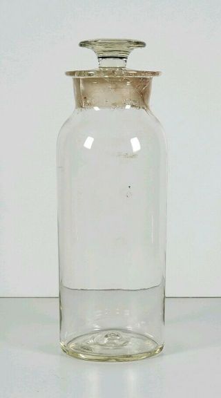 Antique Apothecary Jar Hand Blown Glass With Lid 8 " C1900s Bottle Ap120