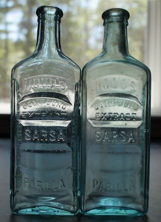 Antique Compound Extract Sarsaparilla Bottles (two Variants) Hood 