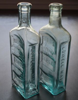 ANTIQUE COMPOUND EXTRACT SARSAPARILLA BOTTLES (TWO VARIANTS) HOOD ' S LOWELL,  MA. 3