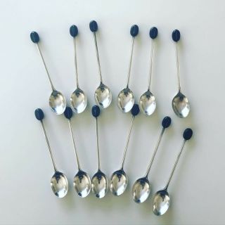 English Vintage Coffee Bean Spoon Set Of 12 Silver Plate Demitasse Spoons 1930s
