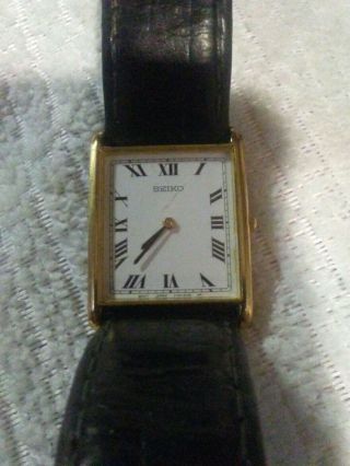 Seiko Gold Watch Antique Vintage.  Black Band Men 