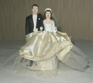 Vintage Bride And Groom Cake Topper Satin And Lace Skirt